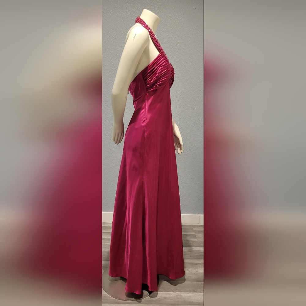 Vintage 90s Morgan And Co Formal Long Dress Barbie Pink Beaded Satin Size 13/14 - Picture 6 of 10